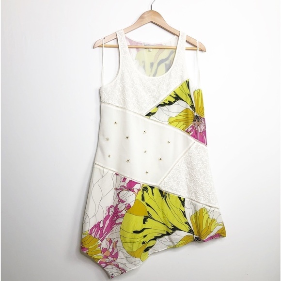 LEIFNOTES mixed media, sleeveless, asymmetrical, hem dress - Picture 7 of 8